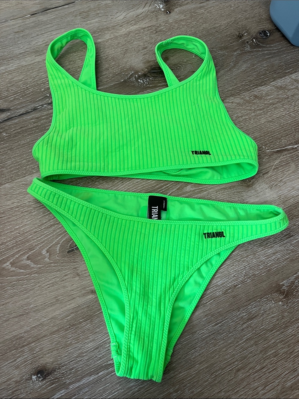 triangl swimwear Neon Green Ribbed Bikini Set - Women's Swim